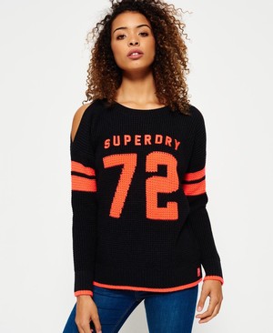 Superdry Varsity Cold Shoulder Női Kötöttáru MélySzürke | THGSN4379